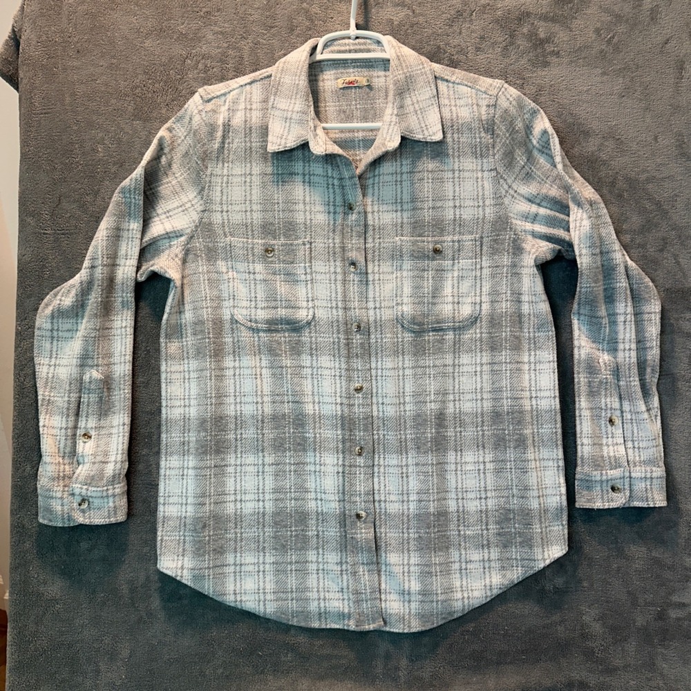 Faherty Legend Knit Shirt Mens Large Grey Plaid Stretch Button Up WKF2201-WCP